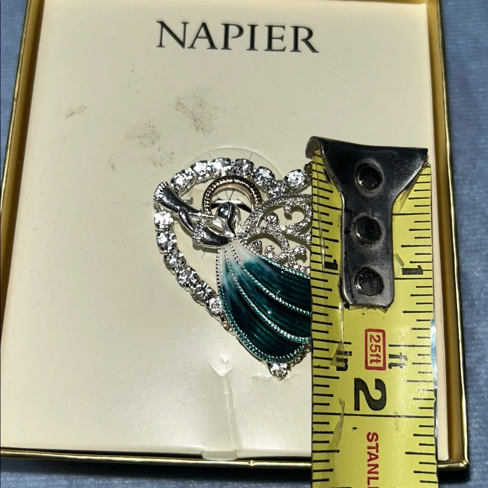 Napier Heart-Shaped Angel Brooch with Enamel and Rhinestones